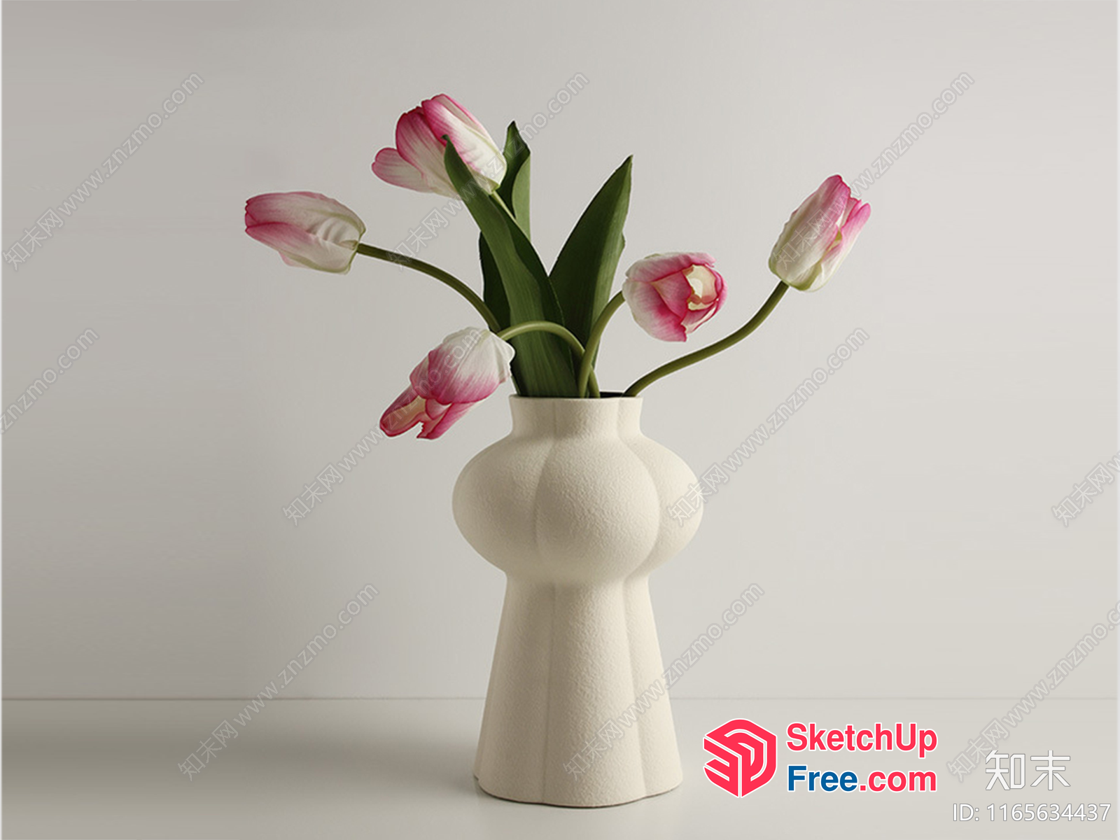 Elegant Tulips In A White Vase 3D SketchUp File