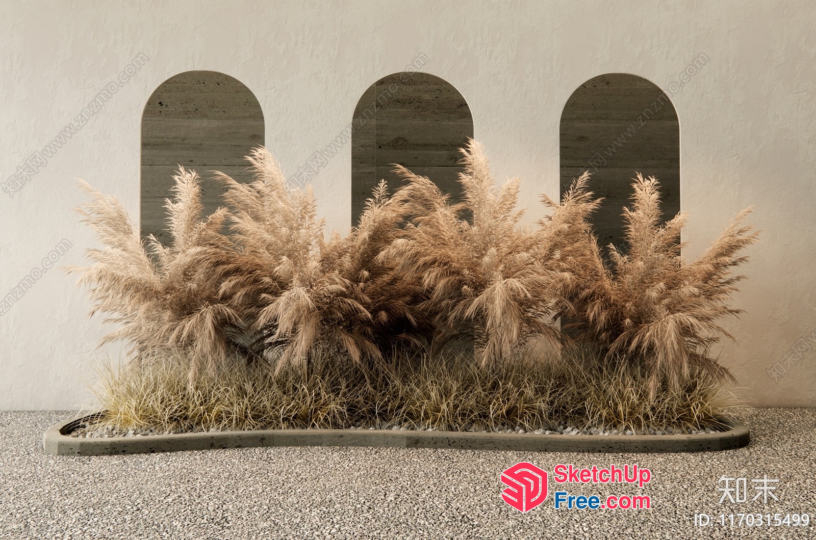 Pampas Grass Arrangement In Front Of Arched Windows 3D SketchUp File