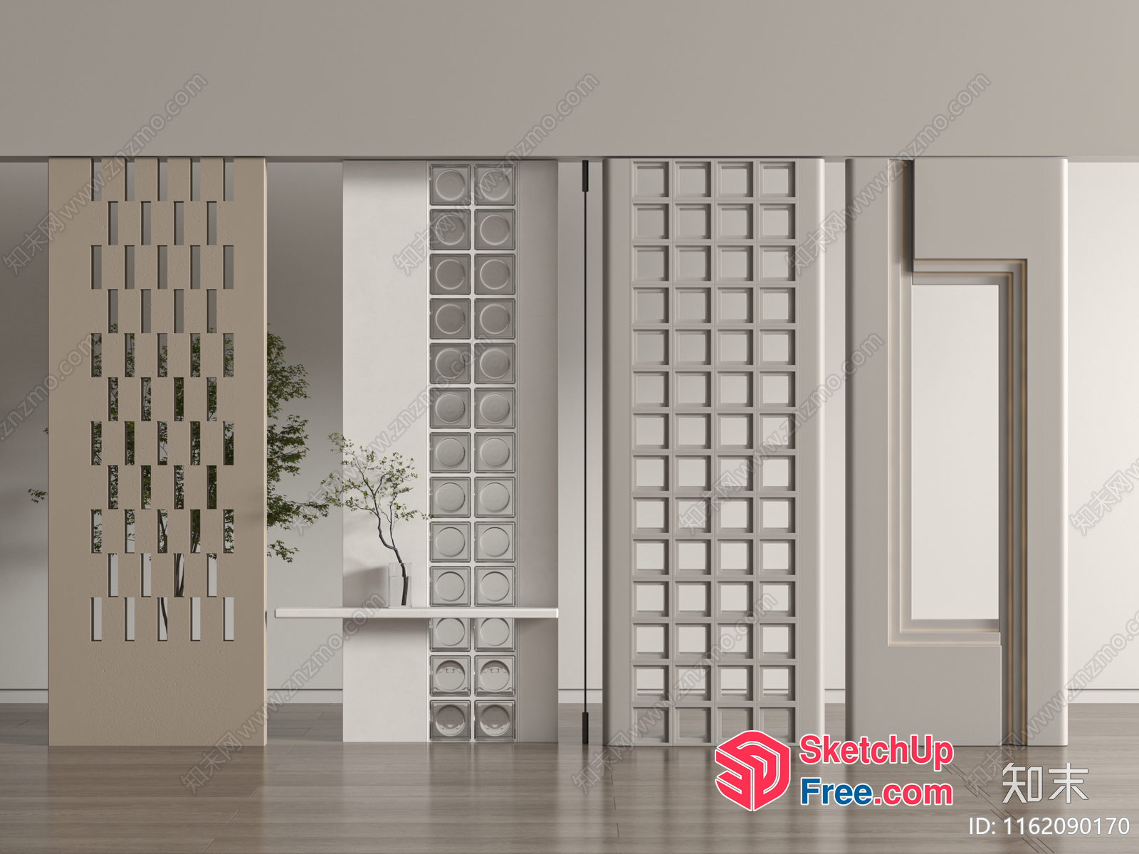 Modern Glass Brick Partition Screen 3D SketchUp File