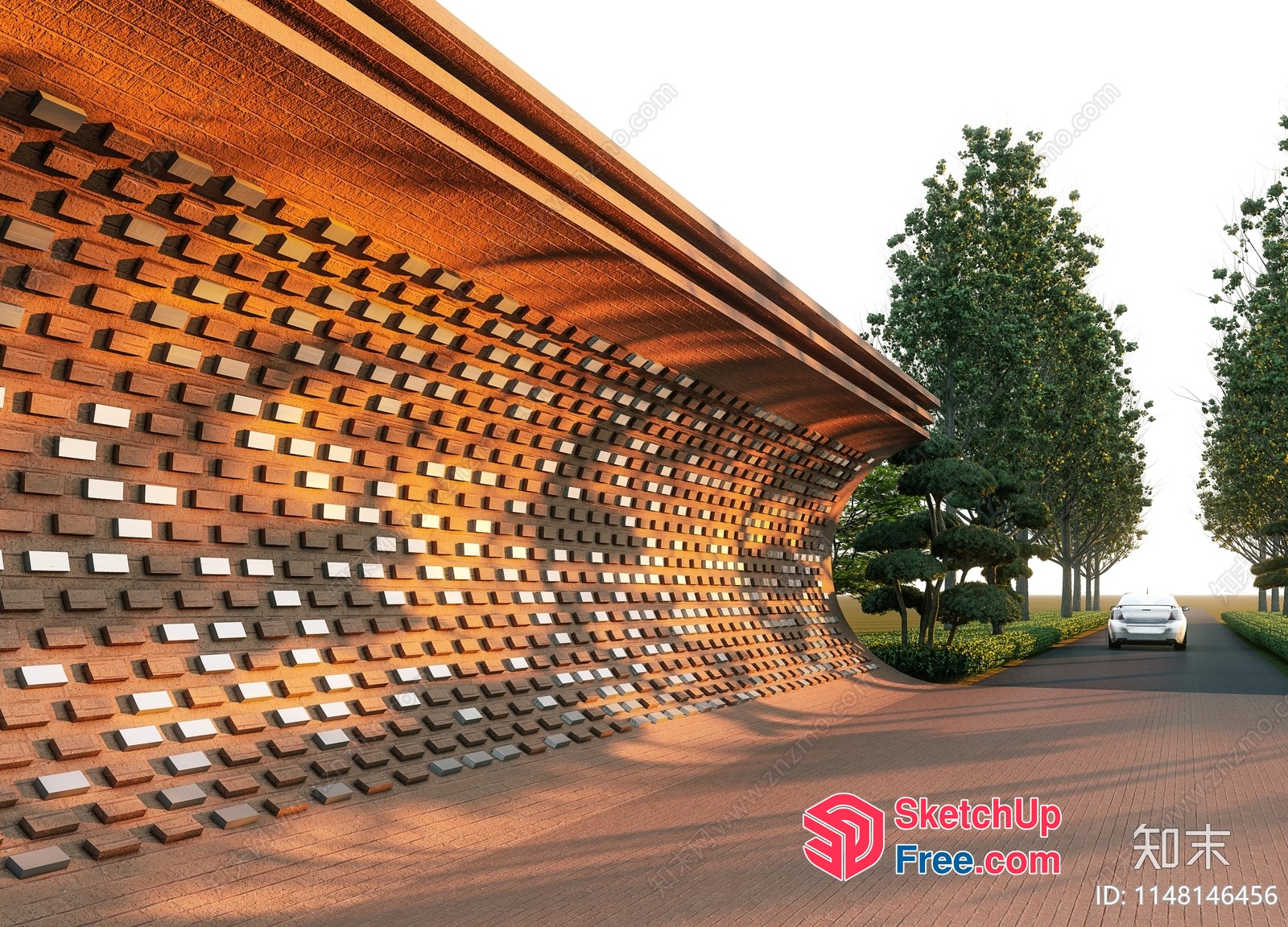 Brick Wall Exterior With Unique Design 3D SketchUp File