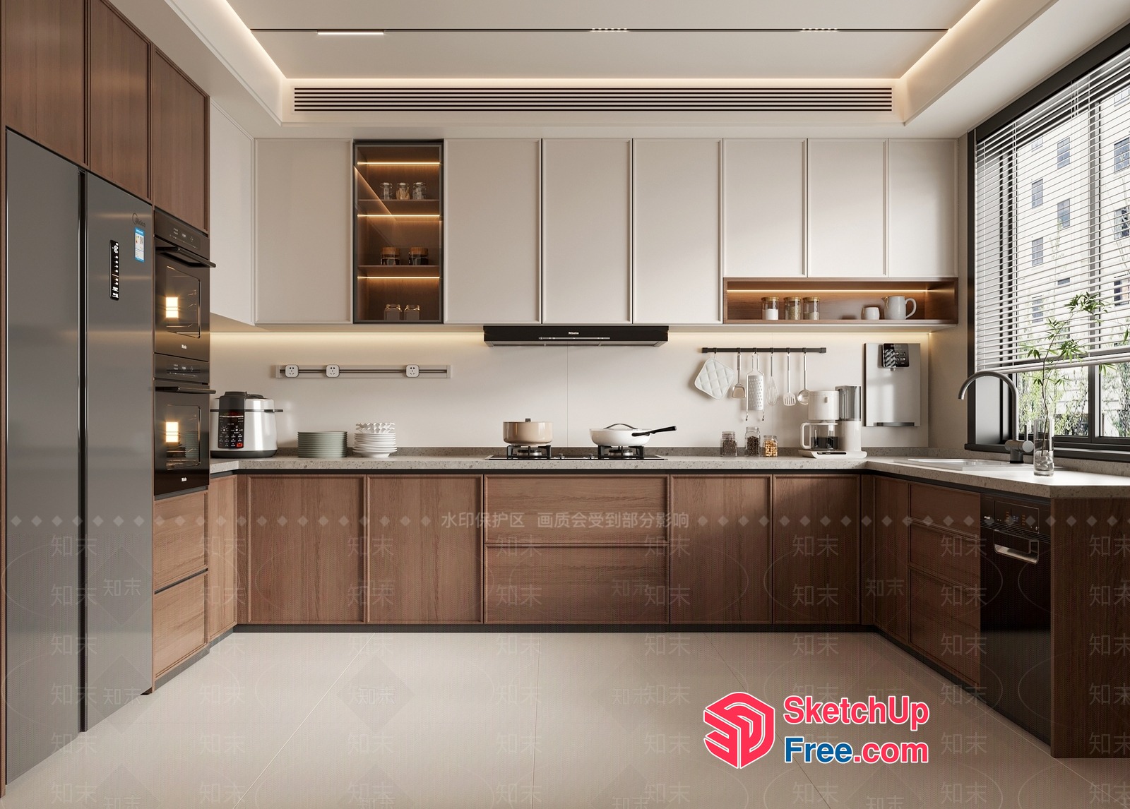 Modern Kitchen With Stainless Steel Appliances And Wooden Cabinets 3D SketchUp File