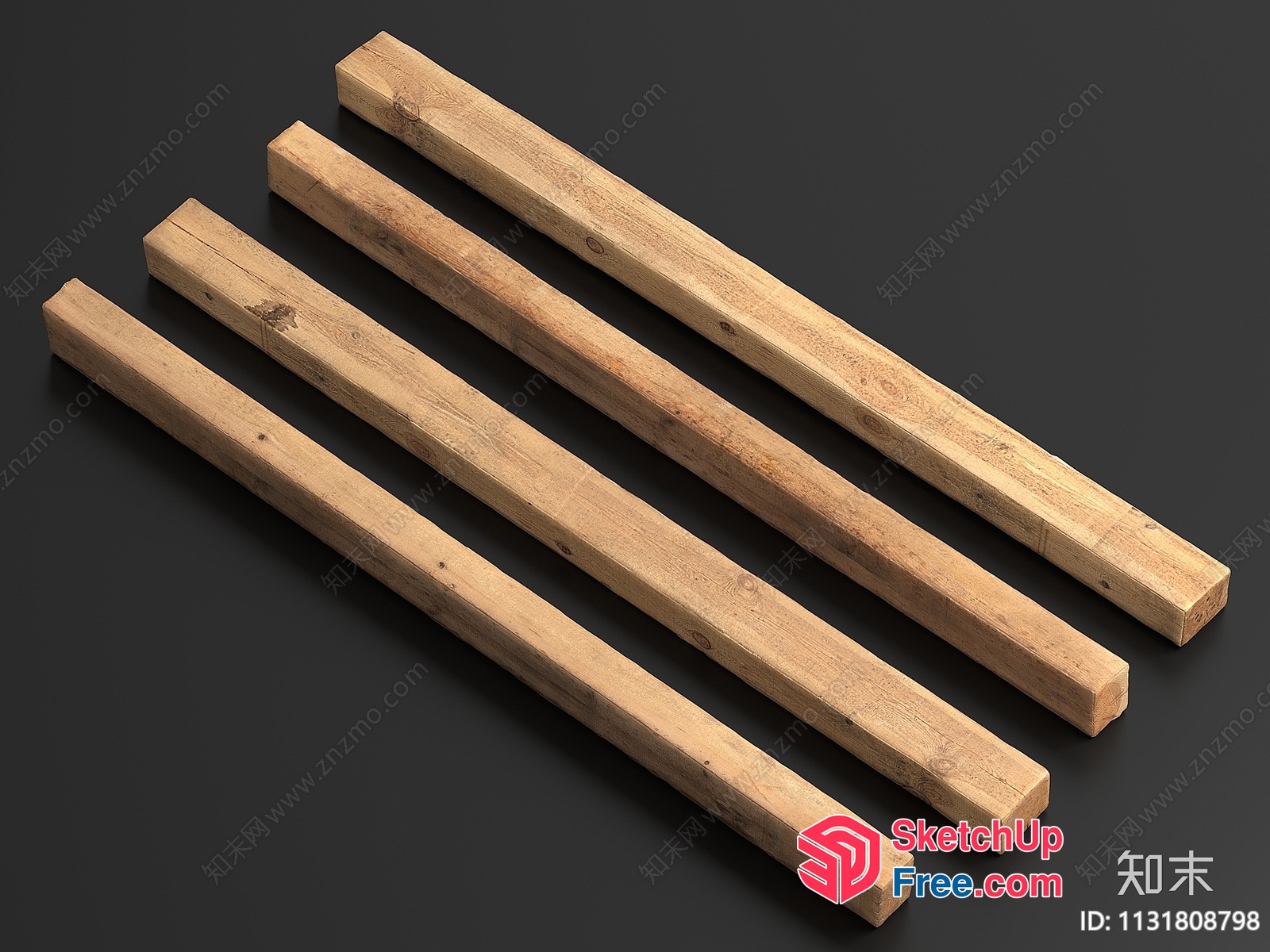 Four Wooden Beams 3D SketchUp File