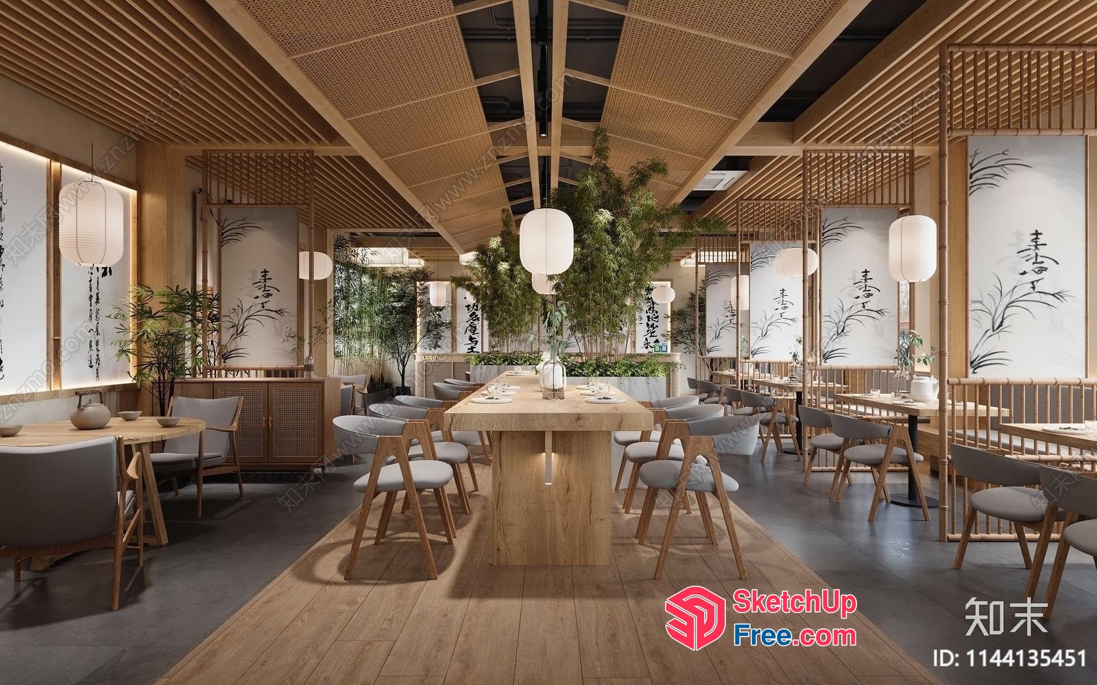 Elegant And Modern Japanese Restaurant Interior Design 3D SketchUp File