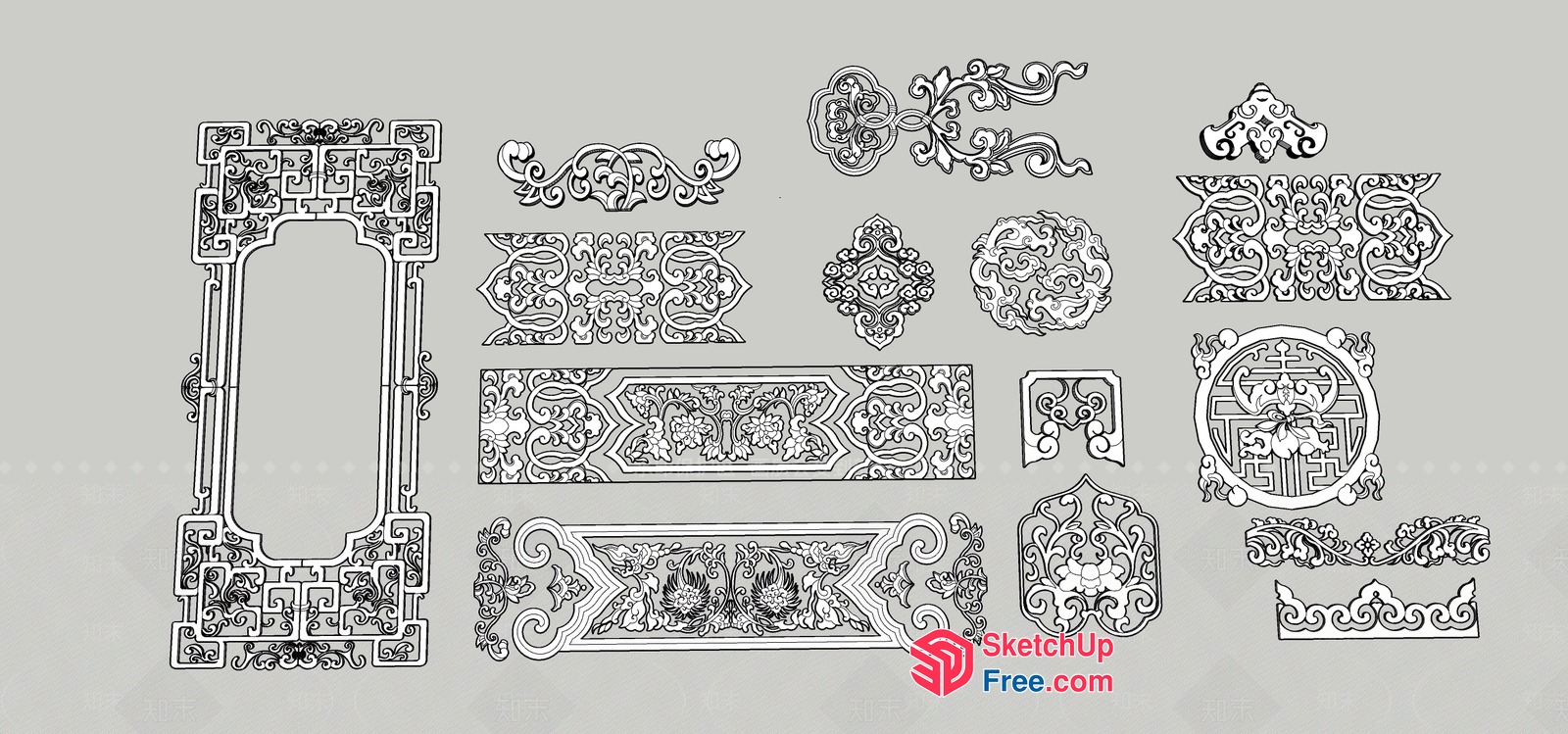 Ornate Black And White Architectural Elements 3D SketchUp File