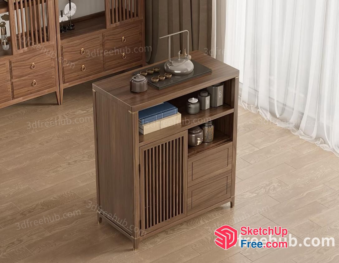 Wooden Cabinet With Decorative Items On Top 3D SketchUp File