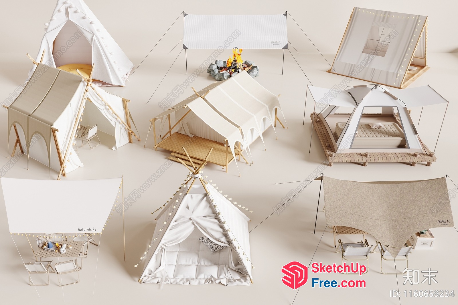 White Canvas And Wood Structure Miniature Buildings 3D SketchUp File