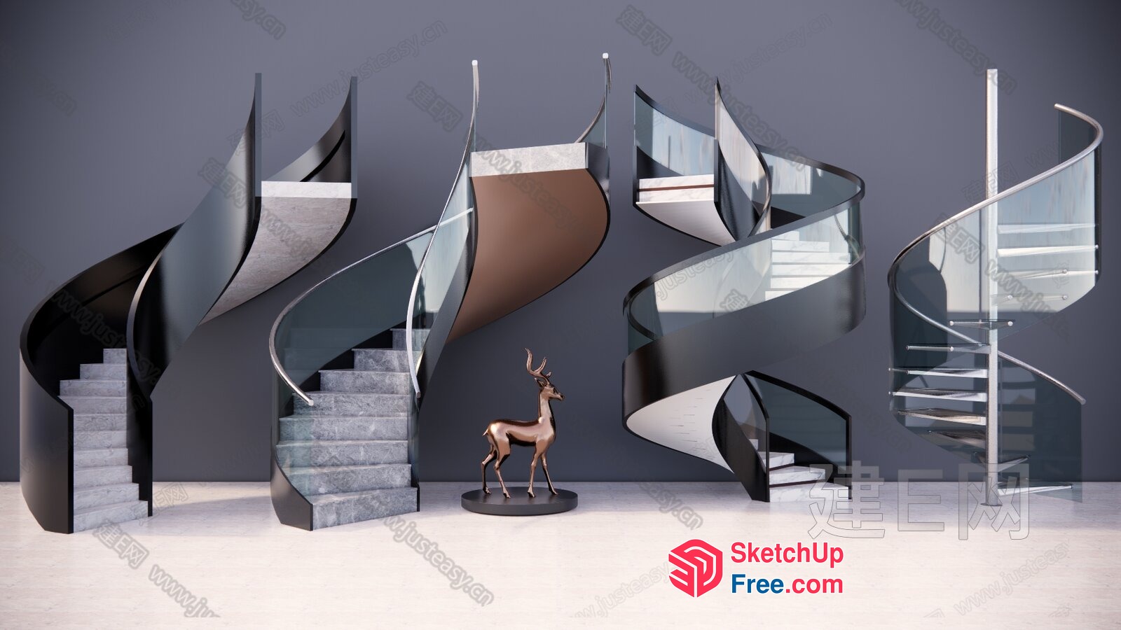 Modern Spiral Staircase Design Collection 3D SketchUp File
