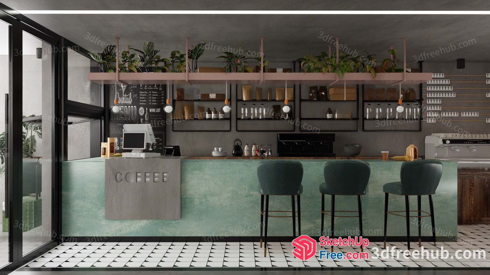 Modern Coffee Shop Interior With Sleek Furniture 3D SketchUp File