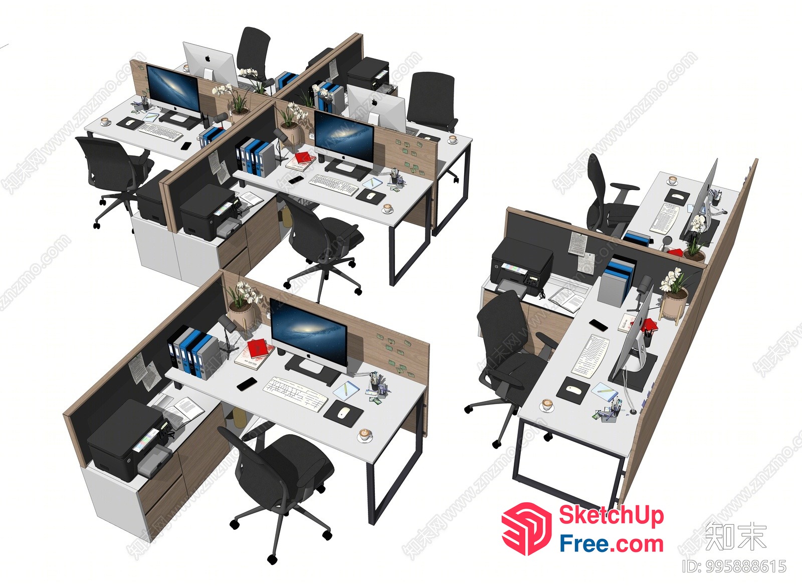 Office Workstations With Modern Furniture And Decor 3D SketchUp File
