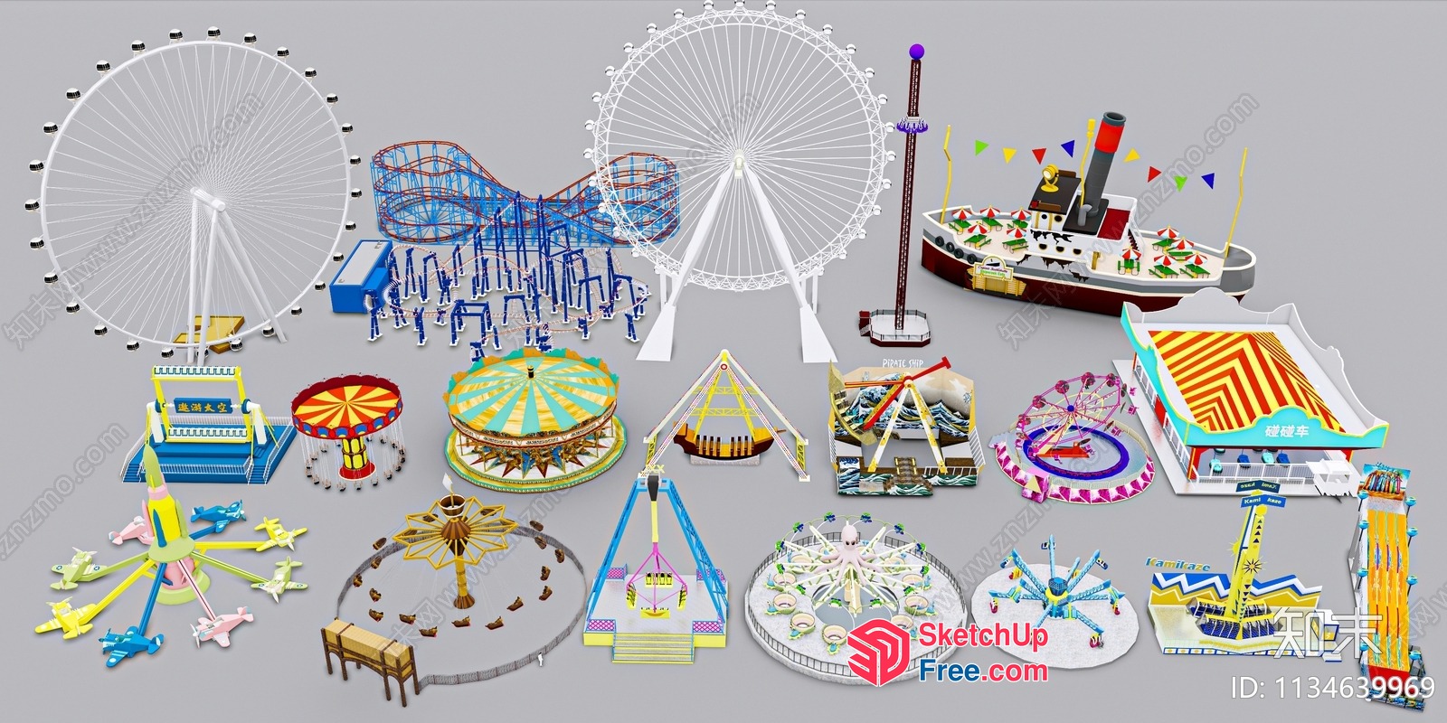 Amusement Park Attractions And Structures 3D SketchUp File