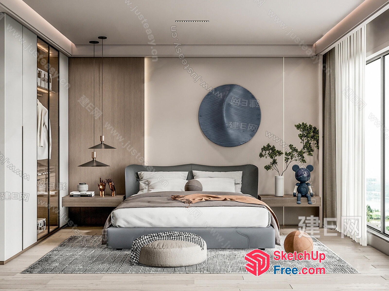 Modern Minimalist Bedroom Design With Neutral Color Palette 3D SketchUp File