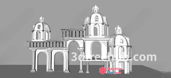 Ornate Building With Multiple Arches And Domes 3D SketchUp File