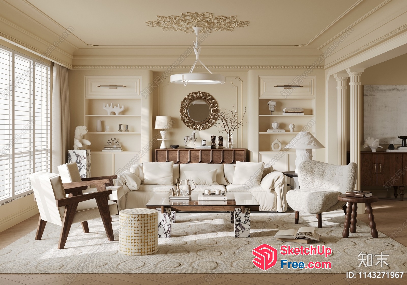 Classic European Style Living Room With Elegant Furniture And Decor 3D SketchUp File