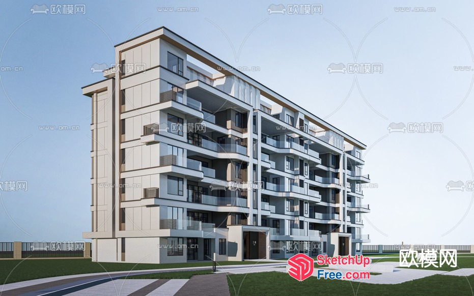 Modern Apartment Building With Balconies 3D SketchUp File
