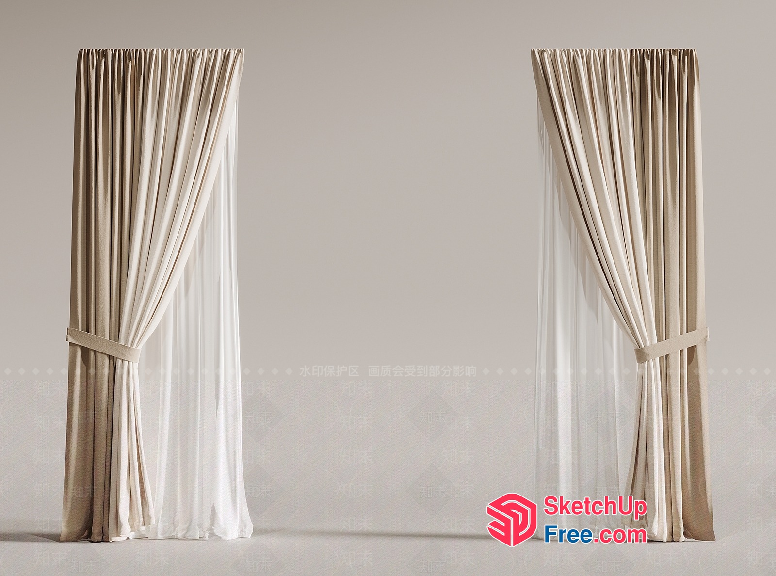Elegant White Curtains And Sheer Drapes 3D SketchUp File