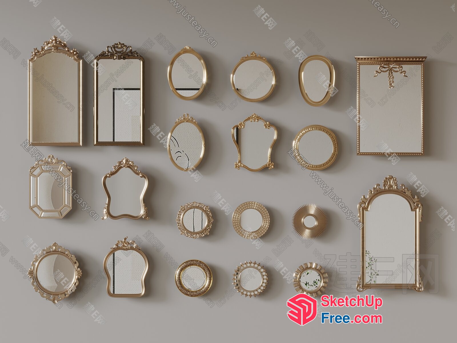 Ornate Gold Mirrors Collection 3D SketchUp File