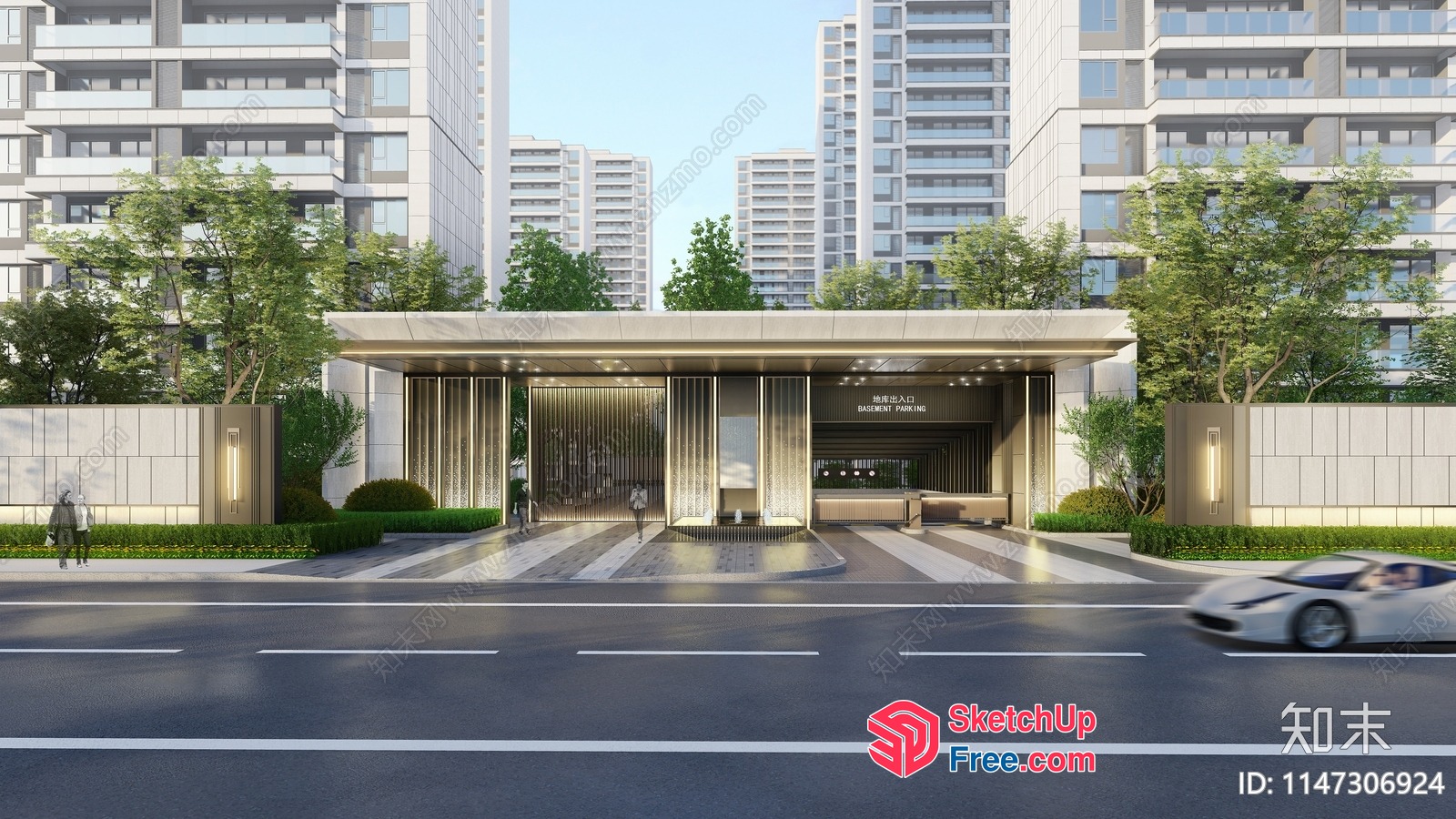 Modern Apartment Building Entrance With Parking And Elevator 3D SketchUp File
