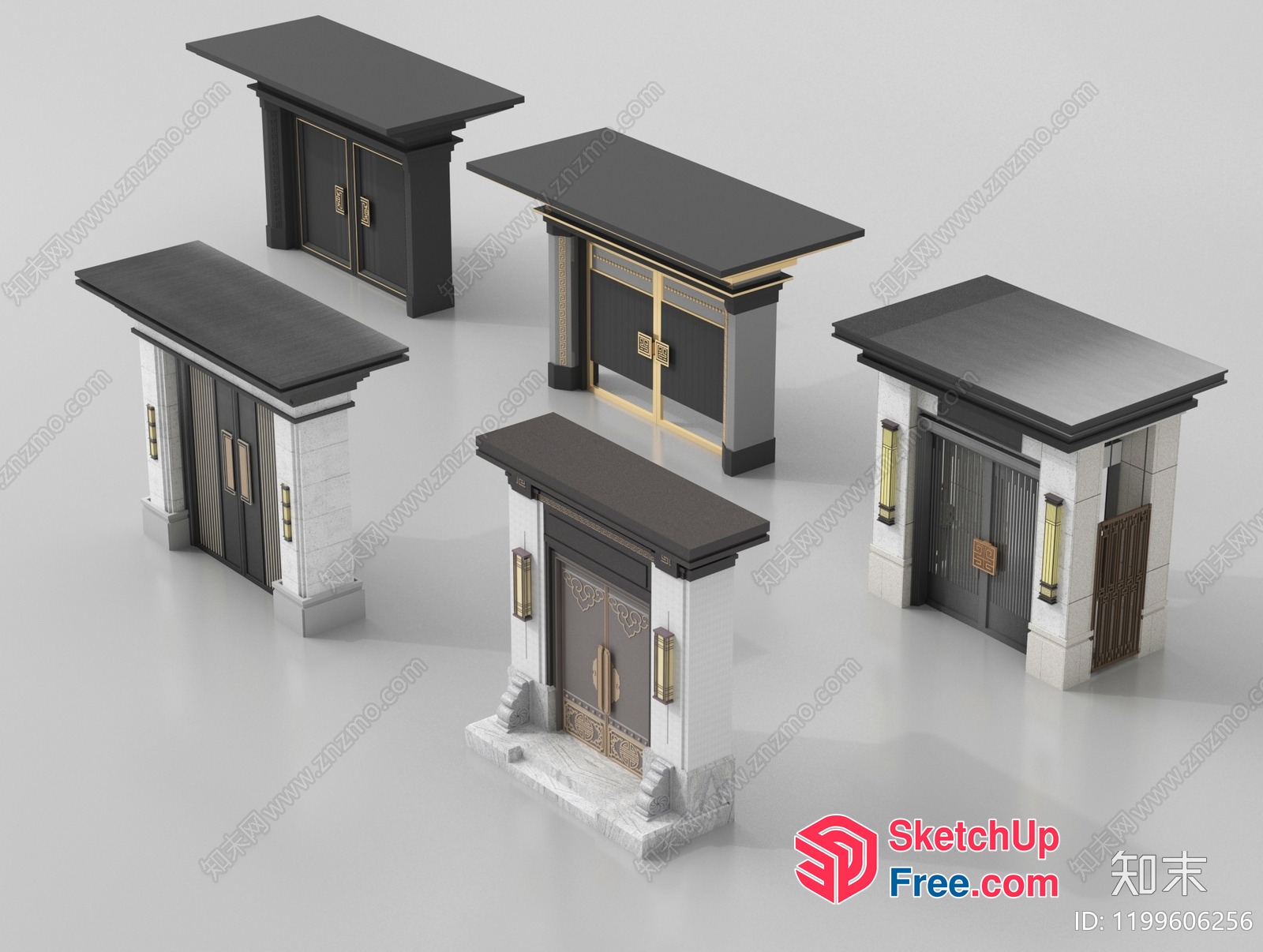 Five Elevated Doorways With Distinct Architectural Styles 3D SketchUp File