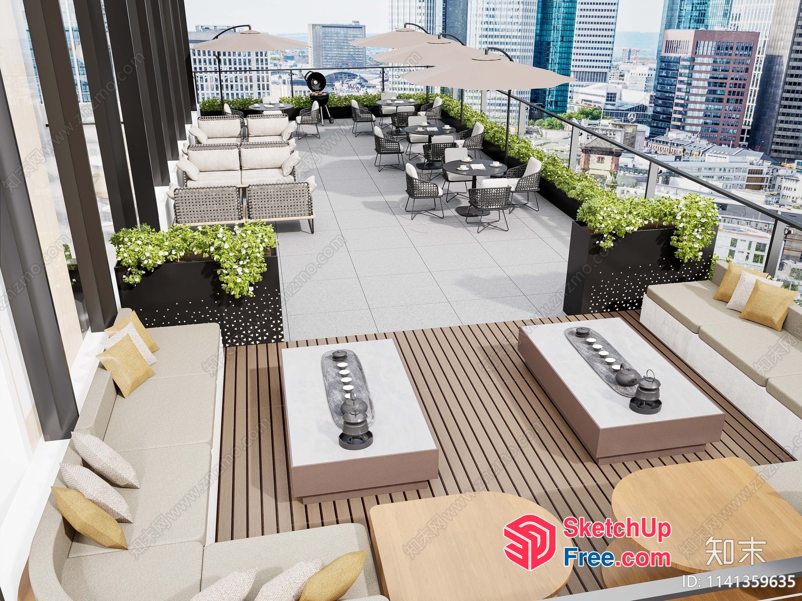 Elegant Rooftop Balcony With Modern Furniture And City Views 3D SketchUp File