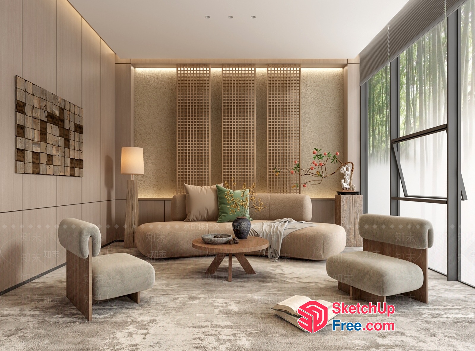 Elegant Modern Living Room With Natural Light 3D SketchUp File