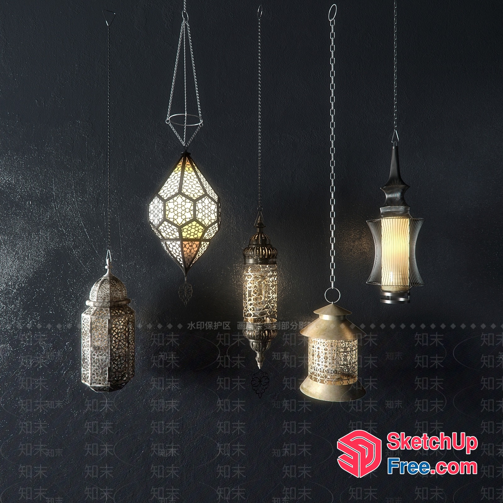 Hanging Moroccan-Style Lanterns Collection 3D SketchUp File