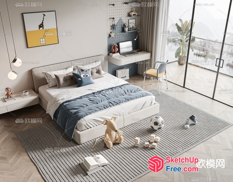 Modern Minimalist Kids Bedroom With Animal Decor 3D SketchUp File
