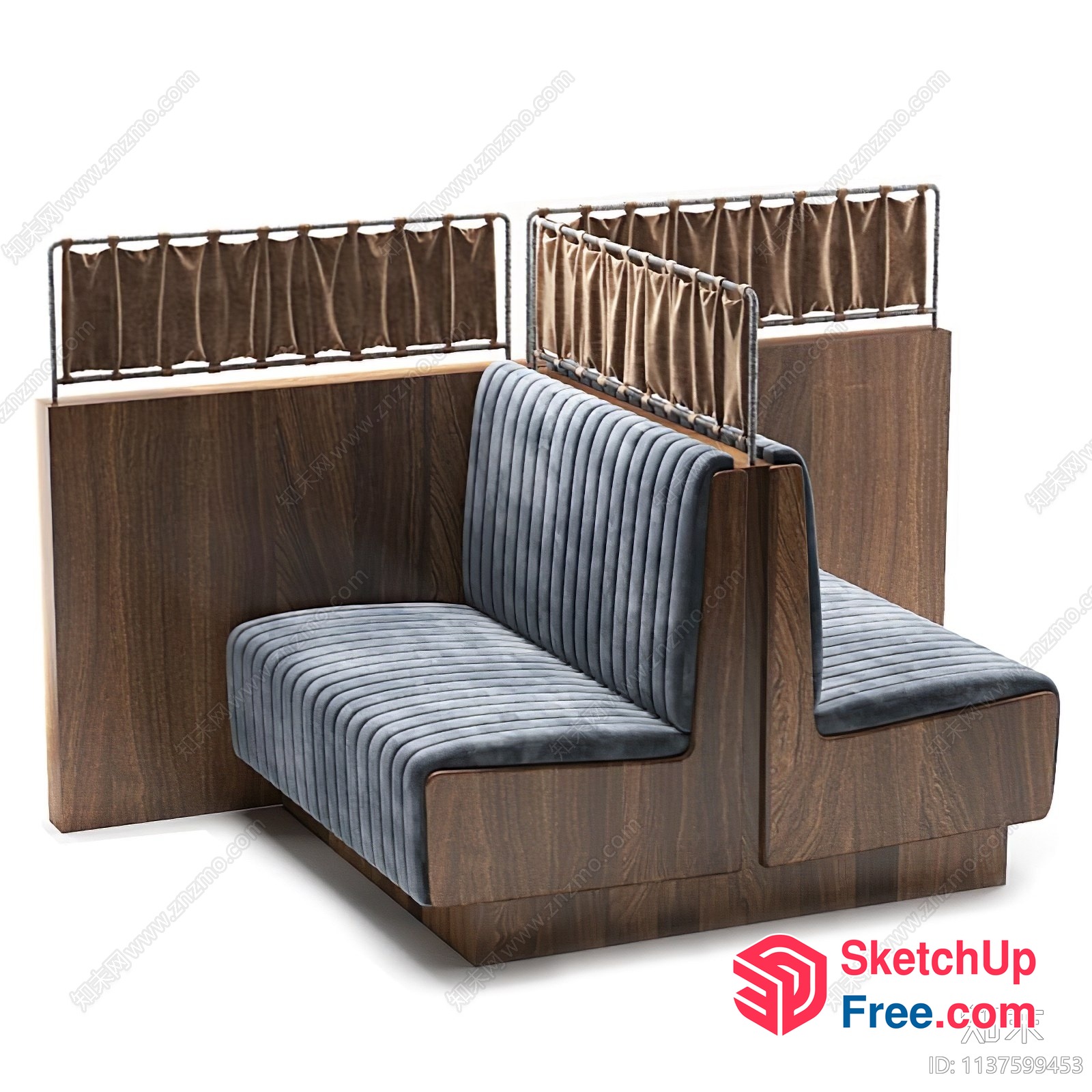 Modern Wooden Booth Seating With Gray Upholstery 3D SketchUp File