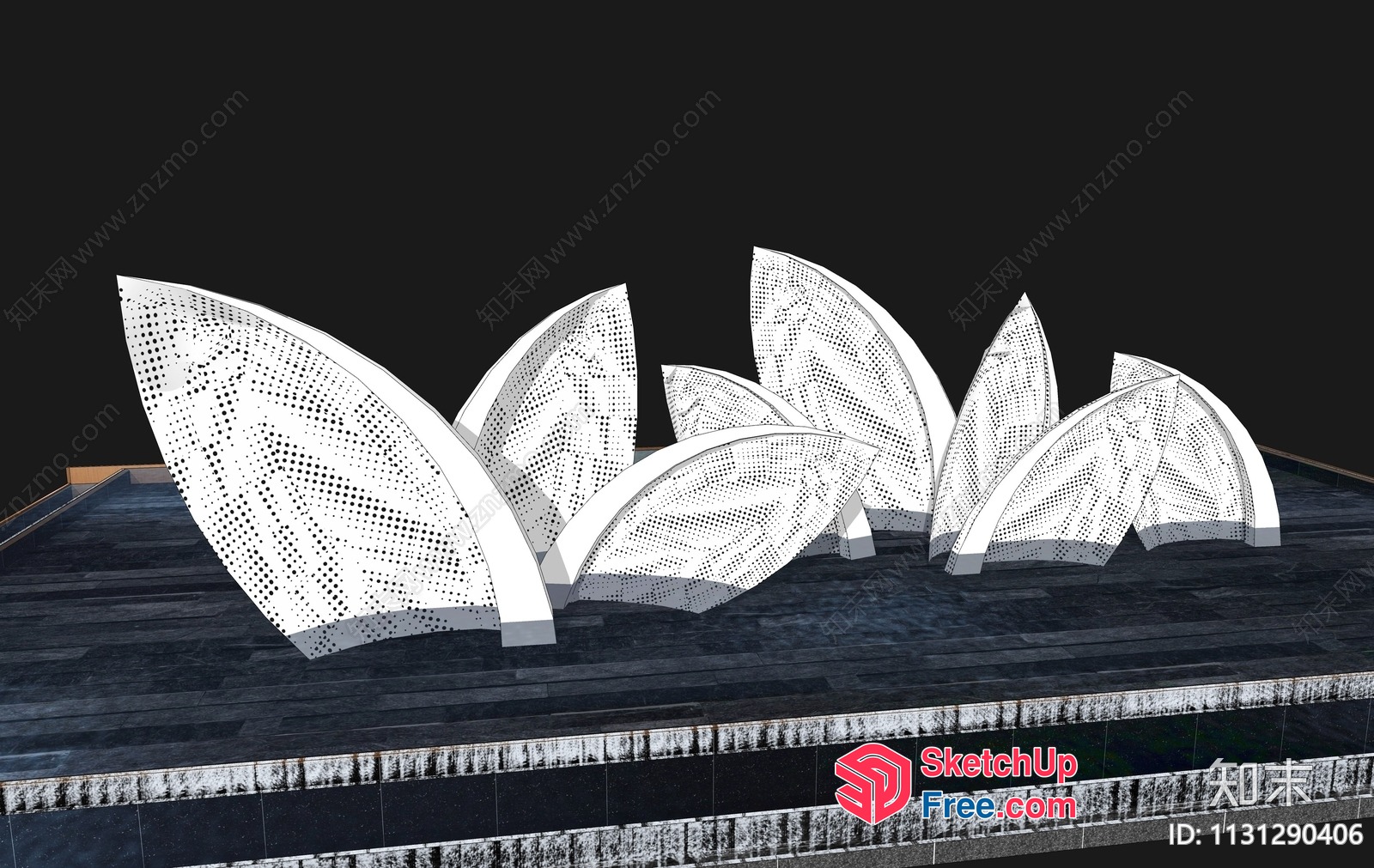 Decorative White Sculptures On A Dark Stone Floor 3D SketchUp File