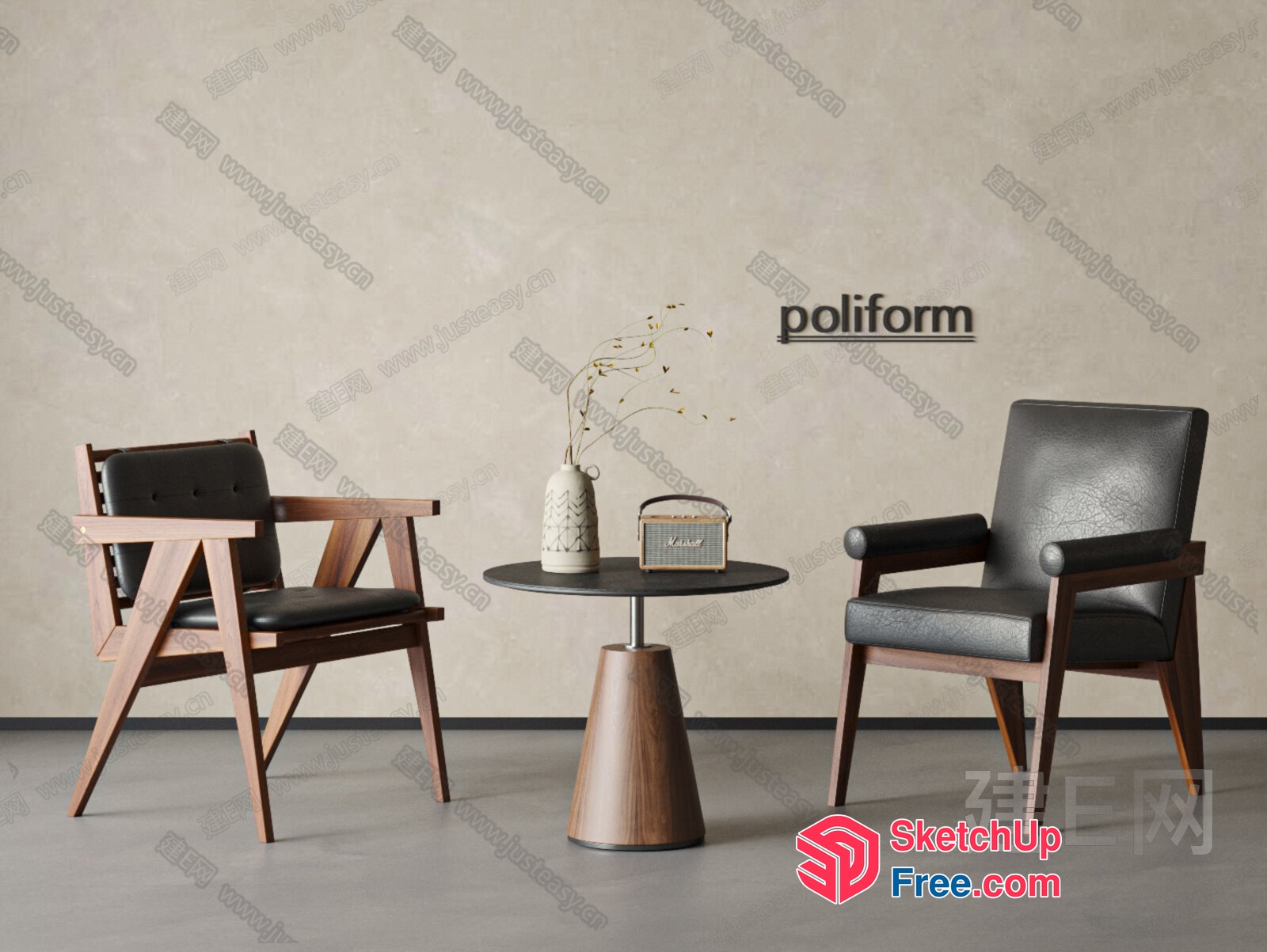 Two Chairs And A Table In A Minimalist Style 3D SketchUp File