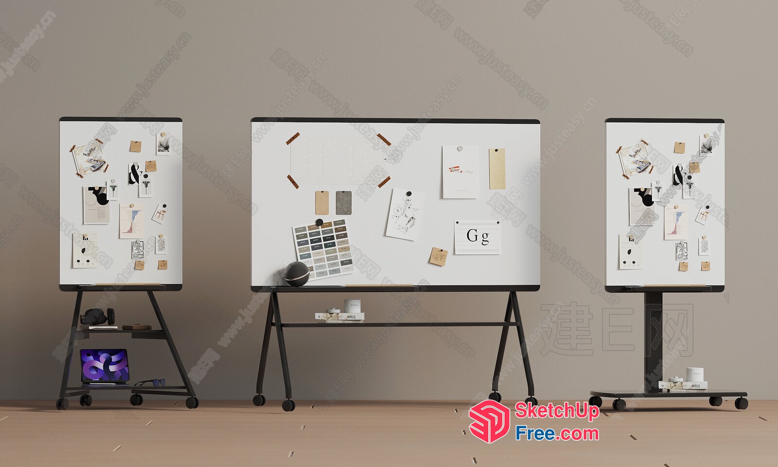 Whiteboard With Various Decorations And Office Supplies 3D SketchUp File