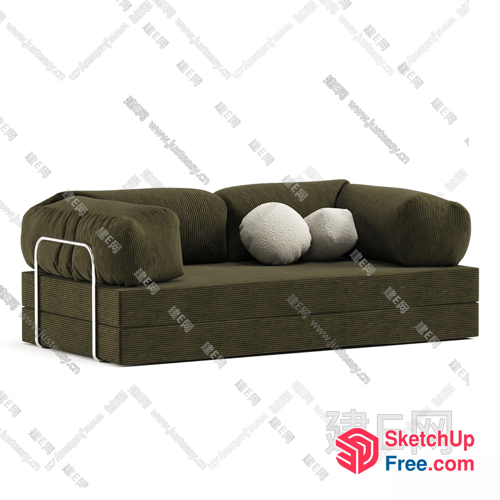 Green Corduroy Sofa With Pillows 3D SketchUp File