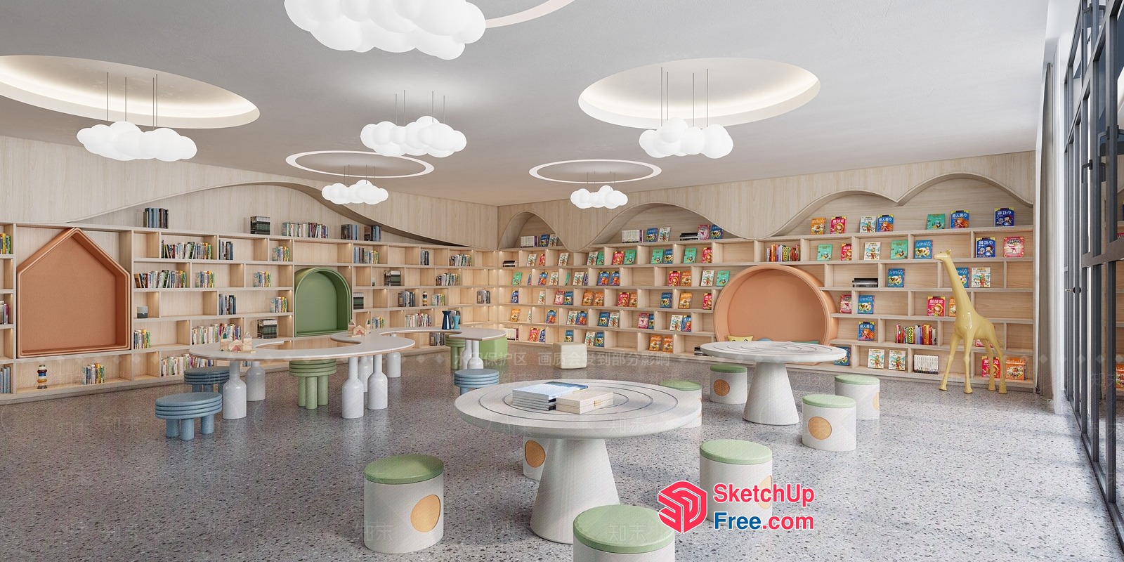 Modern Library With Unique Decorative Elements 3D SketchUp File