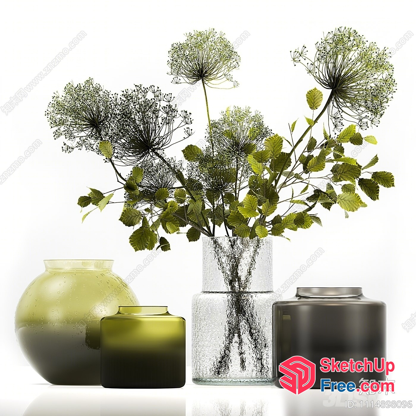 Modern Glass Vases With Floral Arrangement 3D SketchUp File