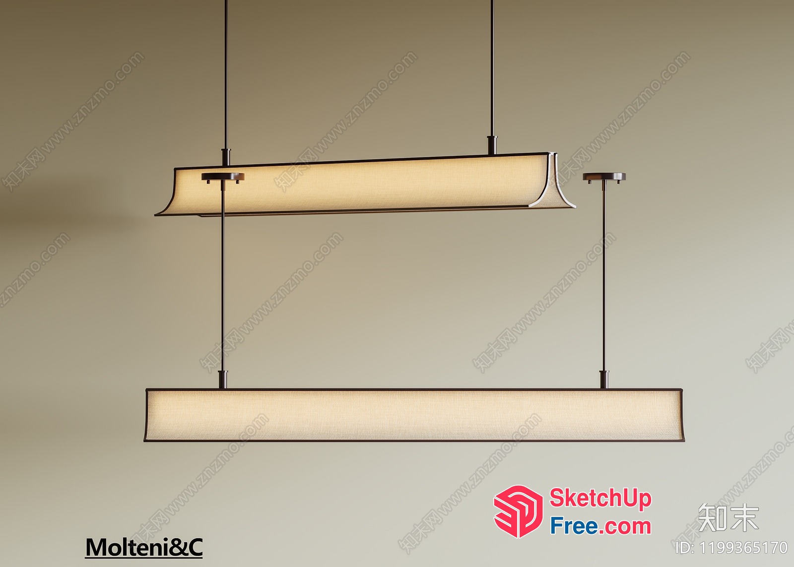Suspended Rectangular Light Fixtures With Creamy Beige Shades 3D SketchUp File