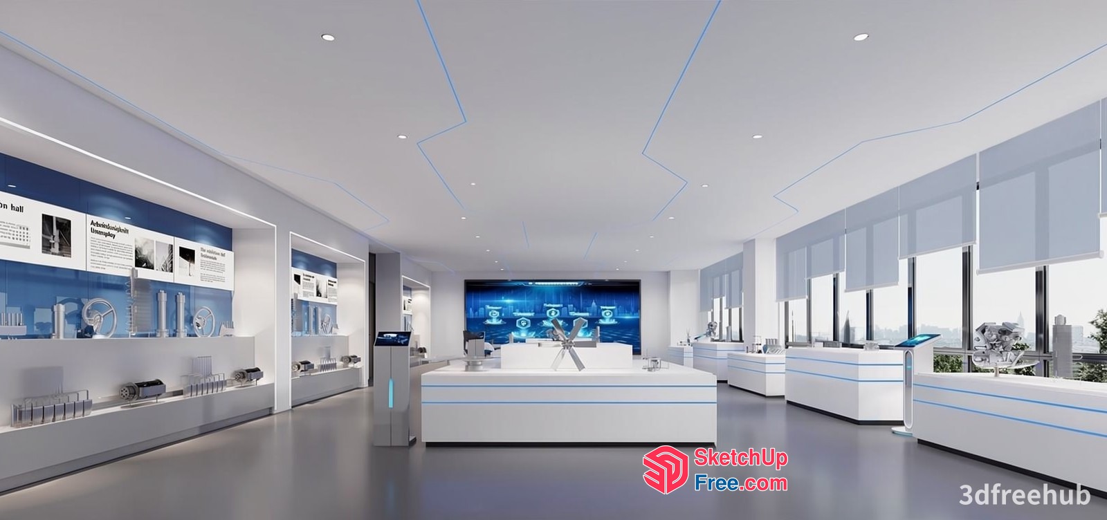 Modern Office Space With Sleek White Furniture And Blue Accents 3D SketchUp File