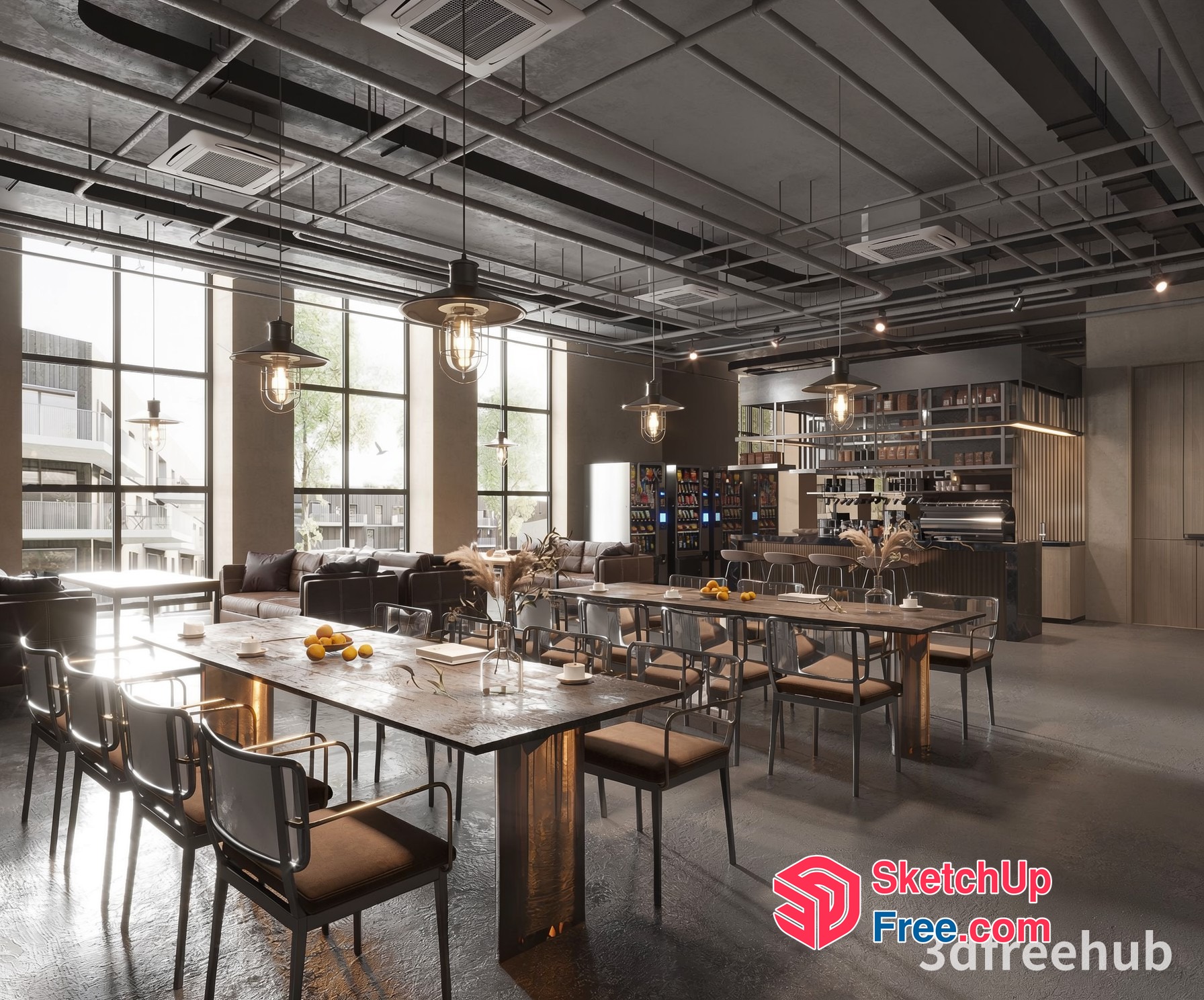 Industrial Style Open Office Space 3D SketchUp File