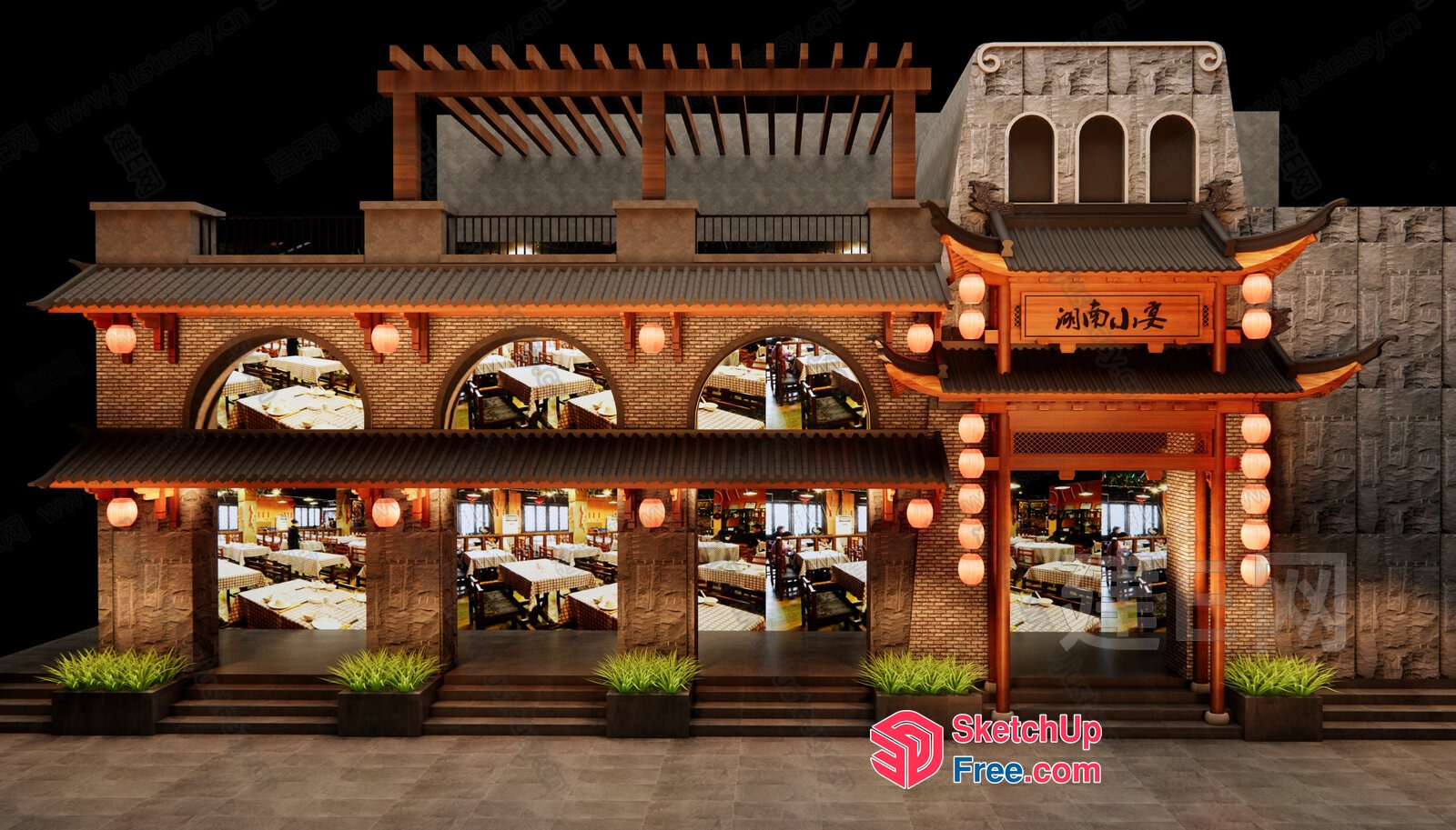 Traditional Asian Restaurant Exterior 3D SketchUp File