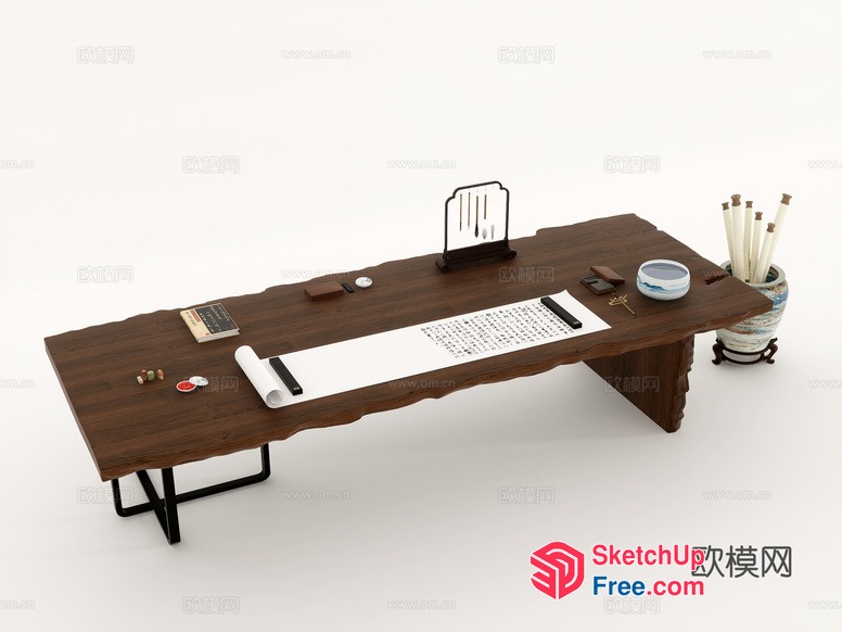 Traditional Asian Office Desk Setup 3D SketchUp File