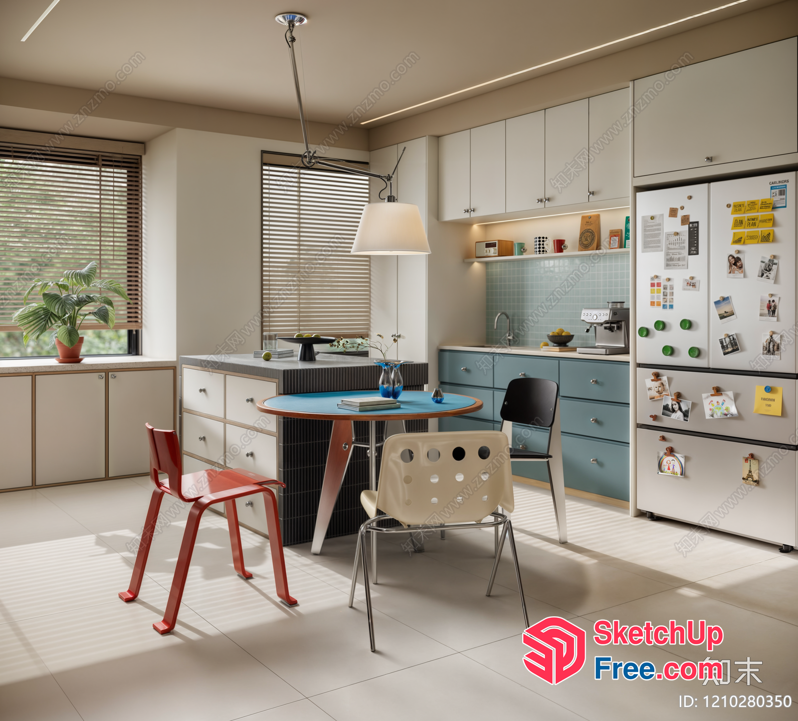 Modern Kitchen With White And Blue Cabinets 3D SketchUp File