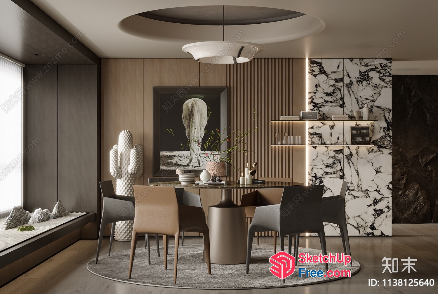 Modern Minimalist Dining Room With Natural Materials And Artwork 3D SketchUp File