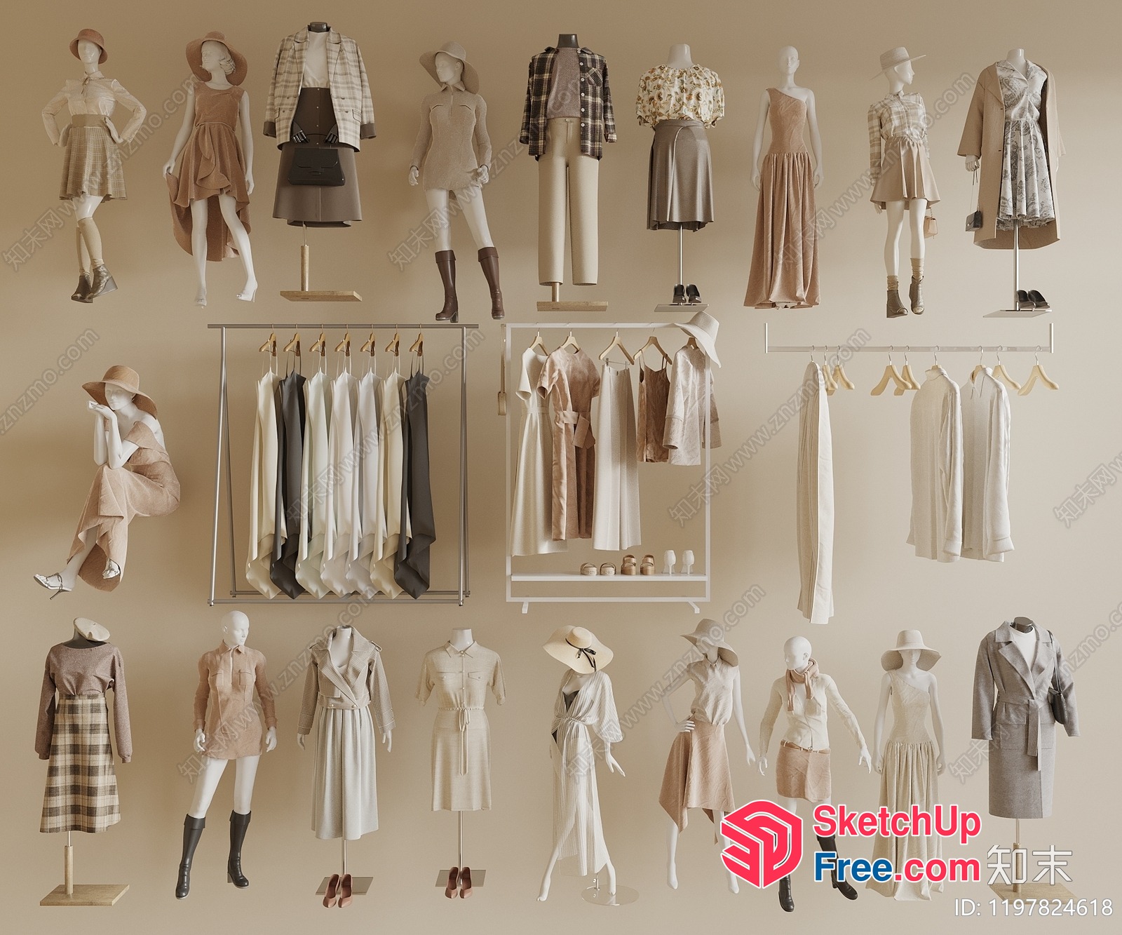 Elegant Neutral Tone Fashion Apparel Collection 3D SketchUp File