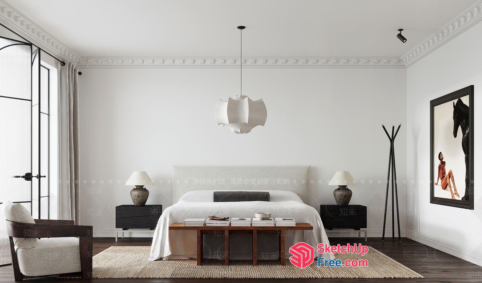 Modern White And Brown Bedroom Interior Design 3D SketchUp File