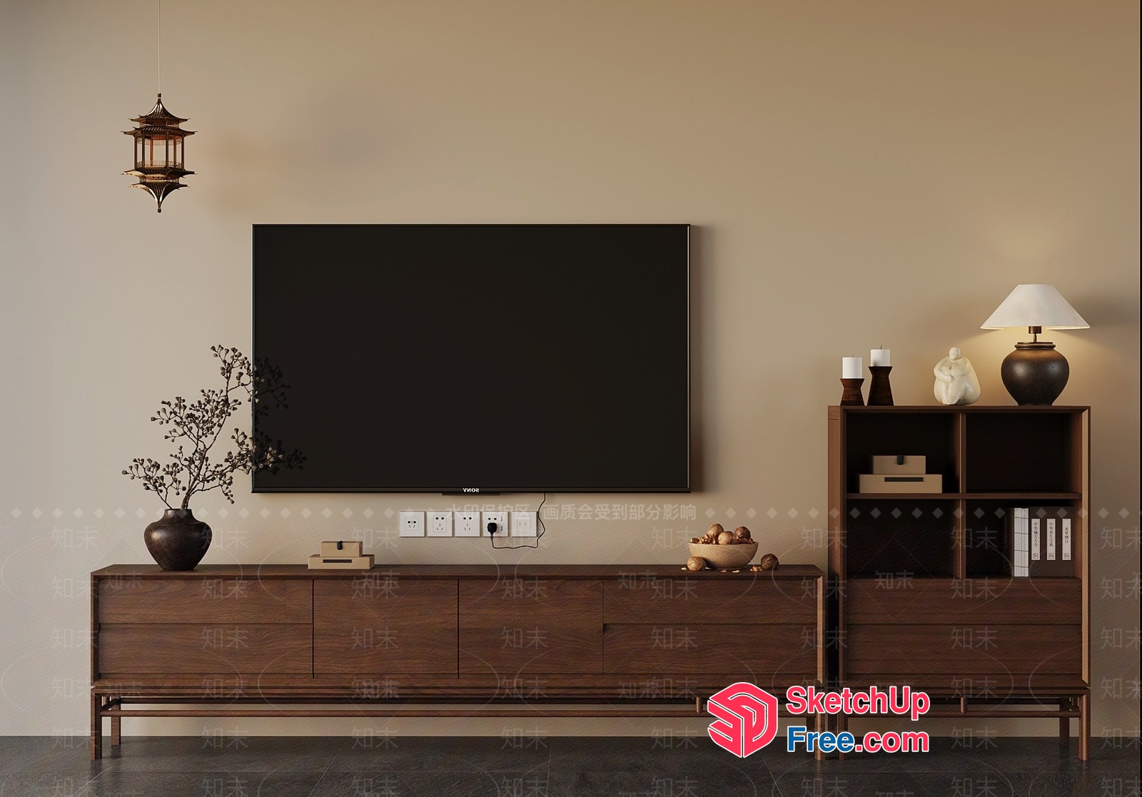 Modern Minimalist Tv Wall And Furniture Arrangement 3D SketchUp File