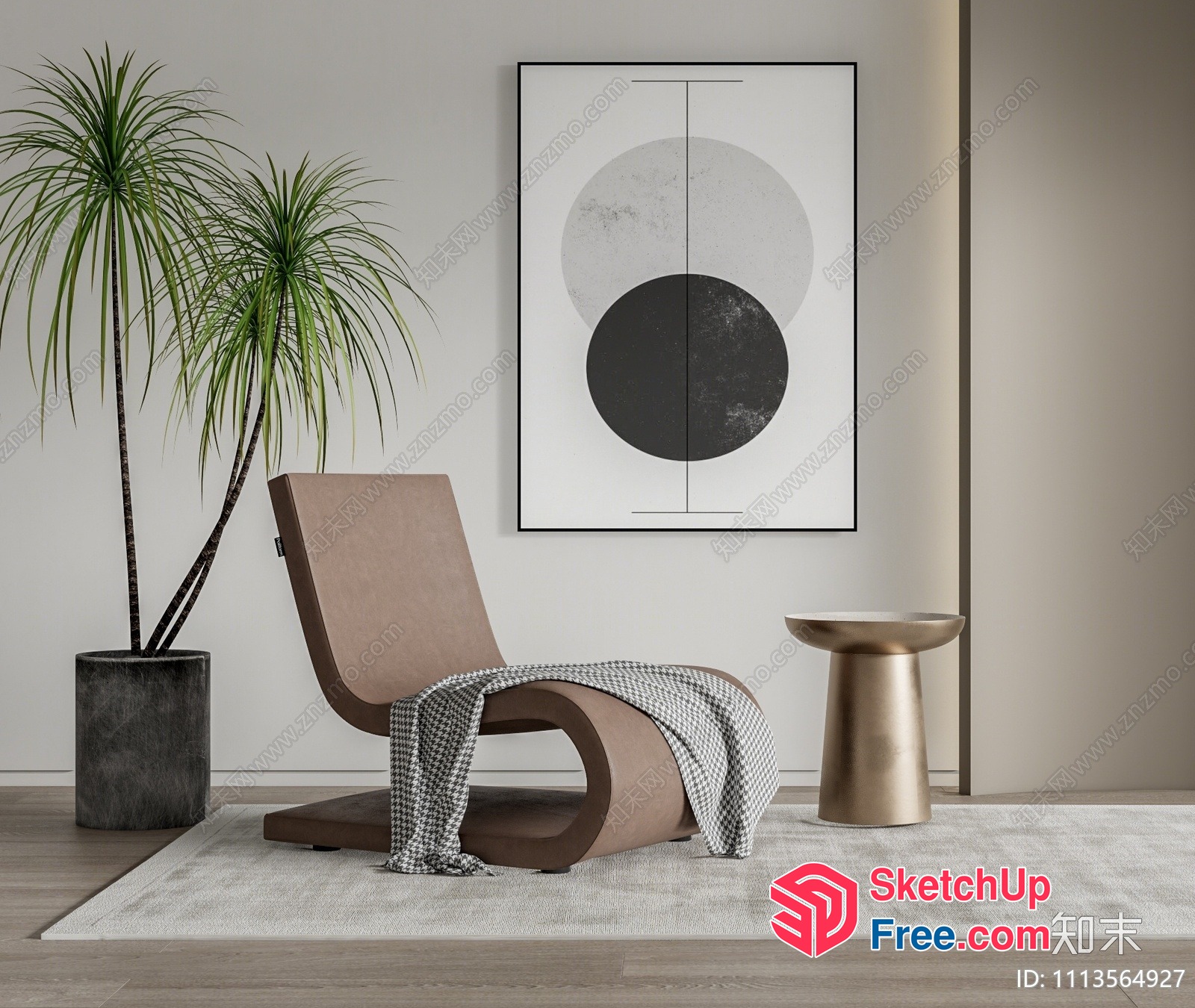 Modern Minimalist Living Room With Contemporary Furniture And Art 3D SketchUp File