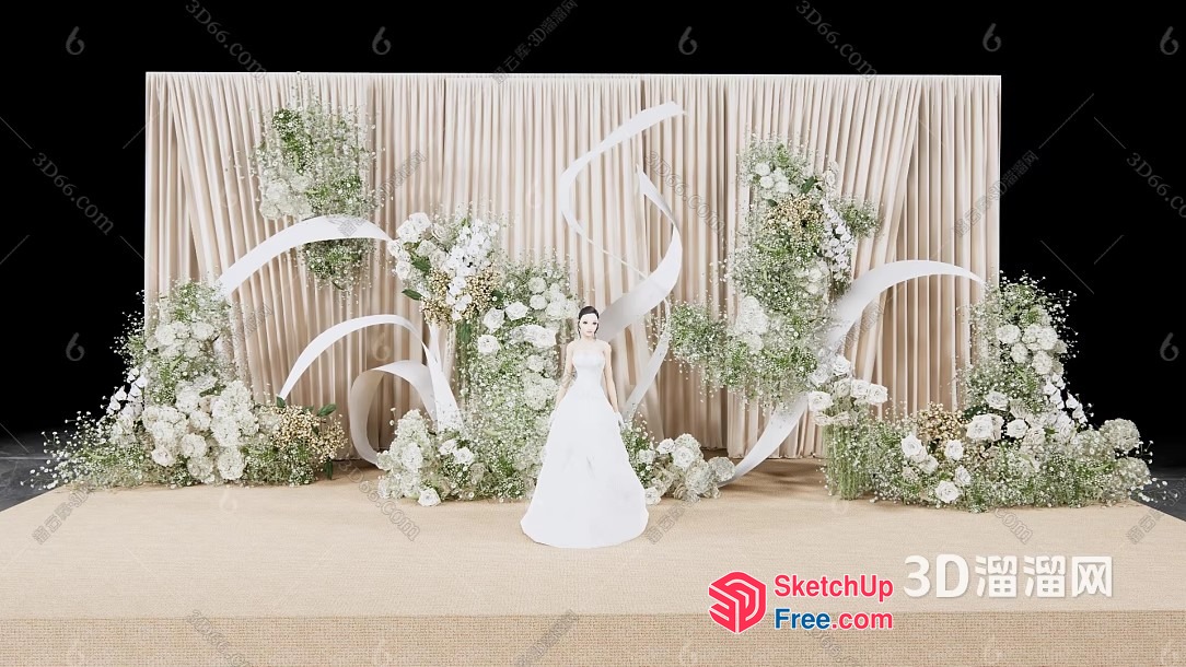Elegant Wedding Stage Decor With Floral Arrangements 3D SketchUp File