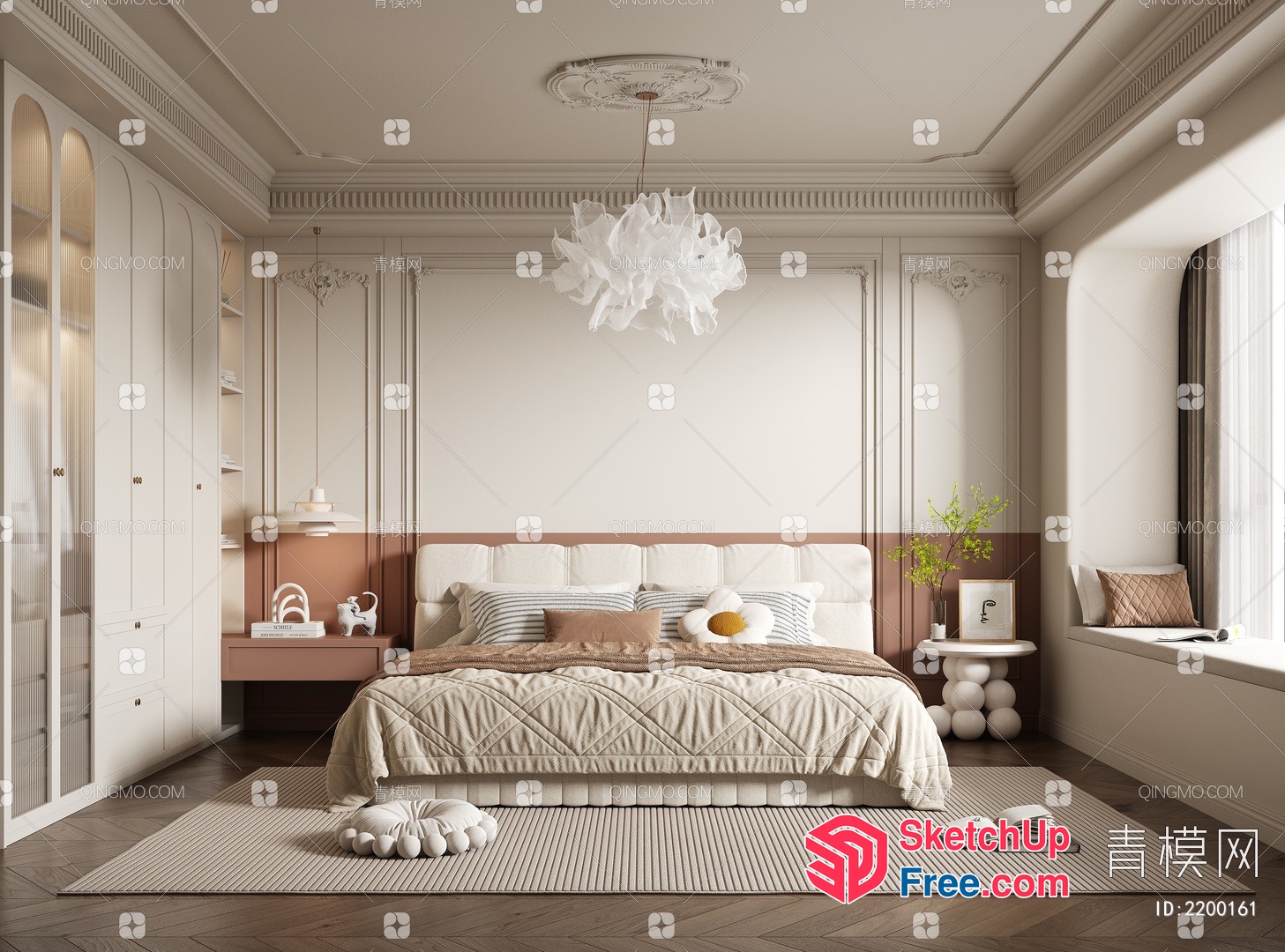 Elegant Creamy Style Bedroom Interior 3D SketchUp File