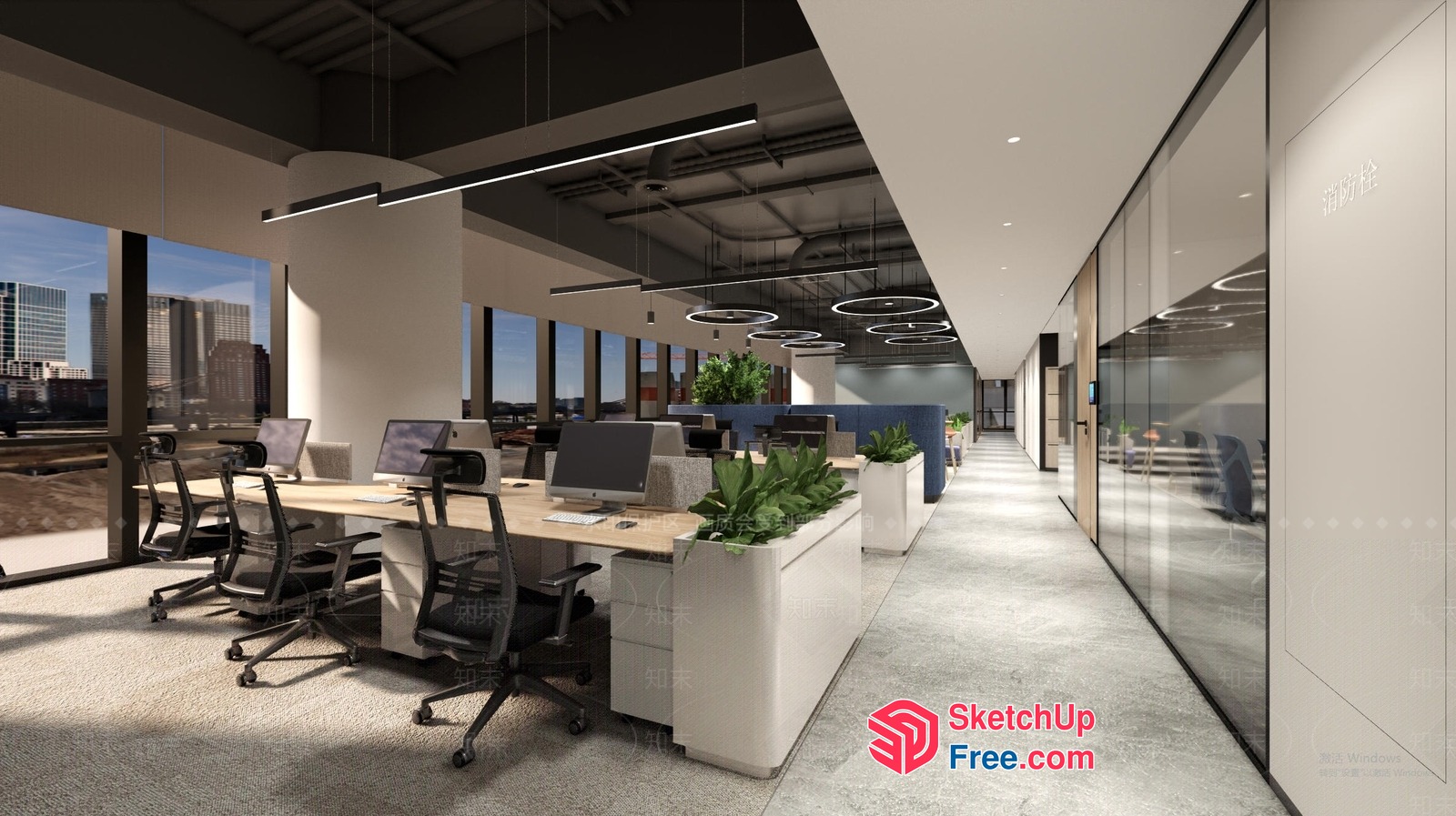 Modern Office Space With Natural Light And Greenery 3D SketchUp File