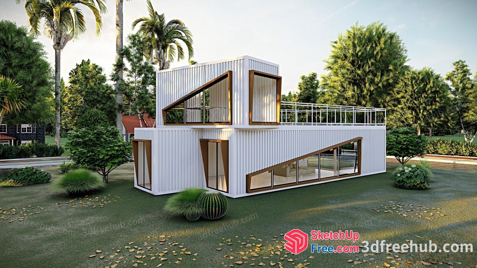 Modern Shipping Container Home With Sleek Glass Facade 3D SketchUp File
