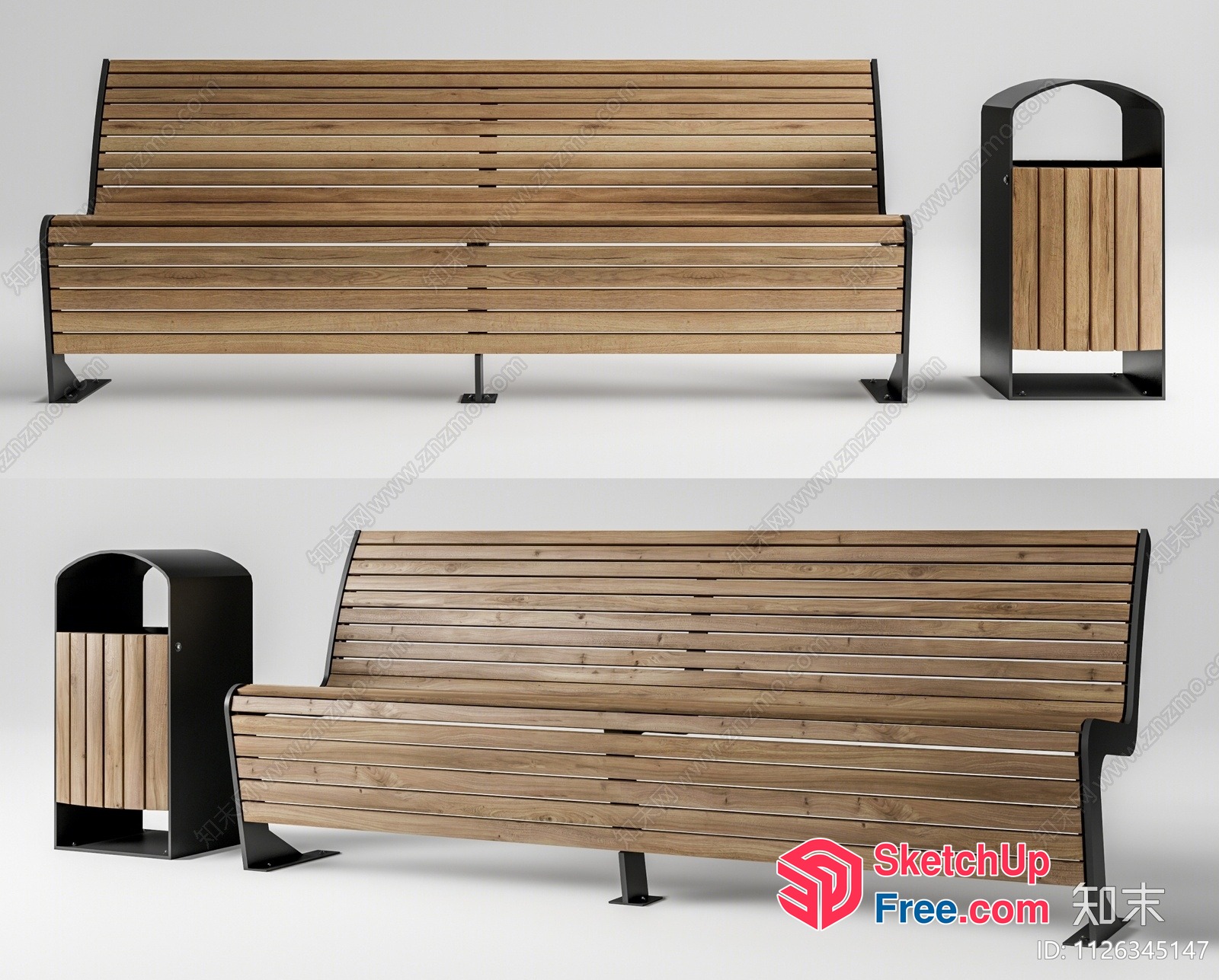 Modern Wooden And Metal Park Furniture 3D SketchUp File