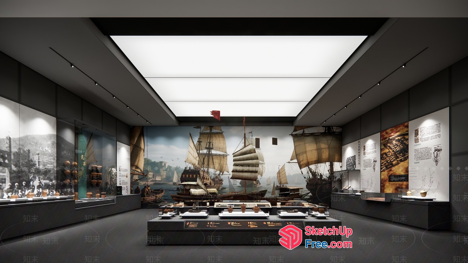 Museum Interior With Historical Ship Models And Artifacts 3D SketchUp File